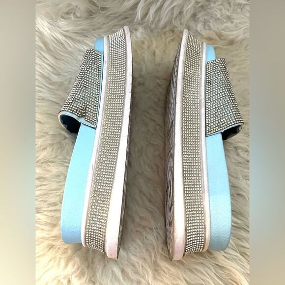 Rhinestone Embellished Slide Platform Sandals 7 - Picture 3 of 8